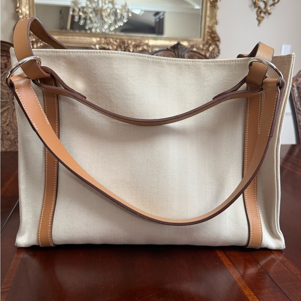 SOLD!!! Hermes Cream and Tan Shoulder Bag with Structured Design